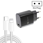 Carregador Rápido PD11 Porta Única PD3.0 USB-C / Type-C 20W com Cabo de Dados 1m Type-C para 8 Pinos, Ficha UE, Ficha UE + Cabo Type-C para 8 Pinos