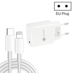 Carregador Rápido PD11 Porta Única PD3.0 USB-C / Type-C 20W com Cabo de Dados 1m Type-C para 8 Pinos, Ficha UE, Ficha UE + Cabo Type-C para 8 Pinos