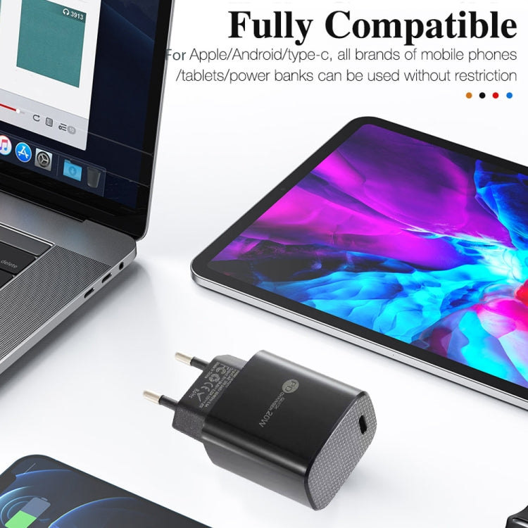 Carregador Rápido PD11 Porta Única PD3.0 USB-C / Type-C 20W com Cabo de Dados 1m Type-C para 8 Pinos, Ficha UE, Ficha UE + Cabo Type-C para 8 Pinos