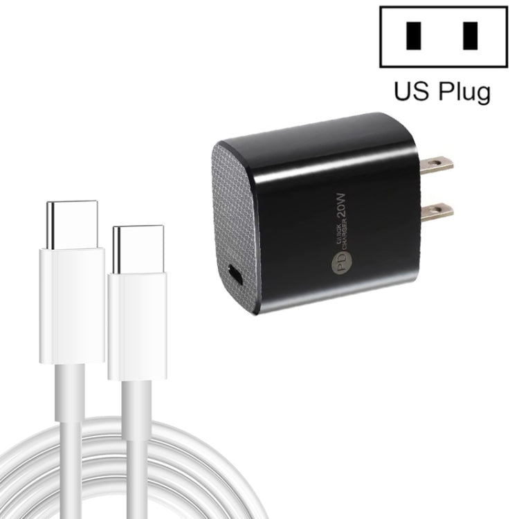 PD11 Carregador Rápido Único PD3.0 USB-C / Type-C 20W com Cabo de Dados Type-C para Type-C 1m, Ficha US, Ficha US + Cabo Type-C para Type-C