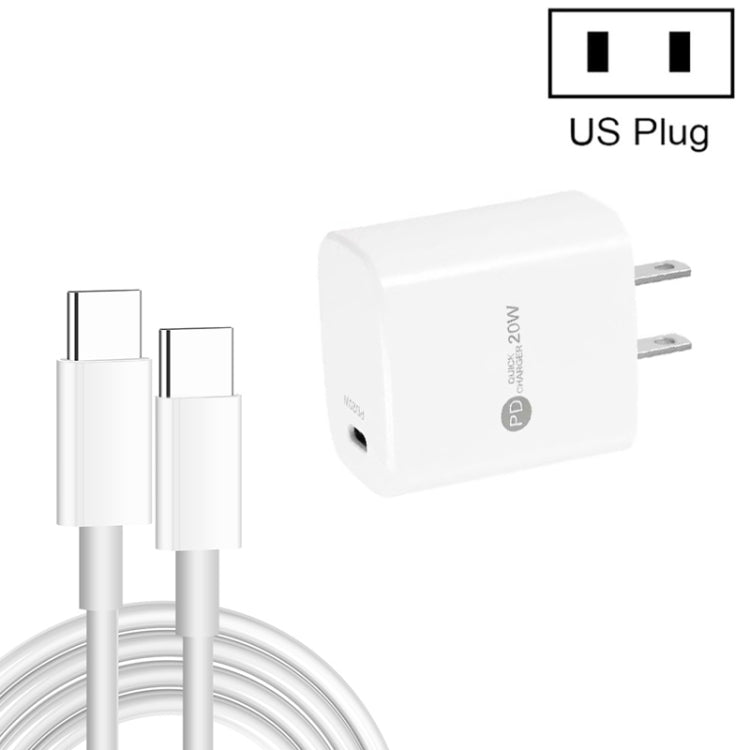 PD11 Carregador Rápido Único PD3.0 USB-C / Type-C 20W com Cabo de Dados Type-C para Type-C 1m, Ficha US, Ficha US + Cabo Type-C para Type-C