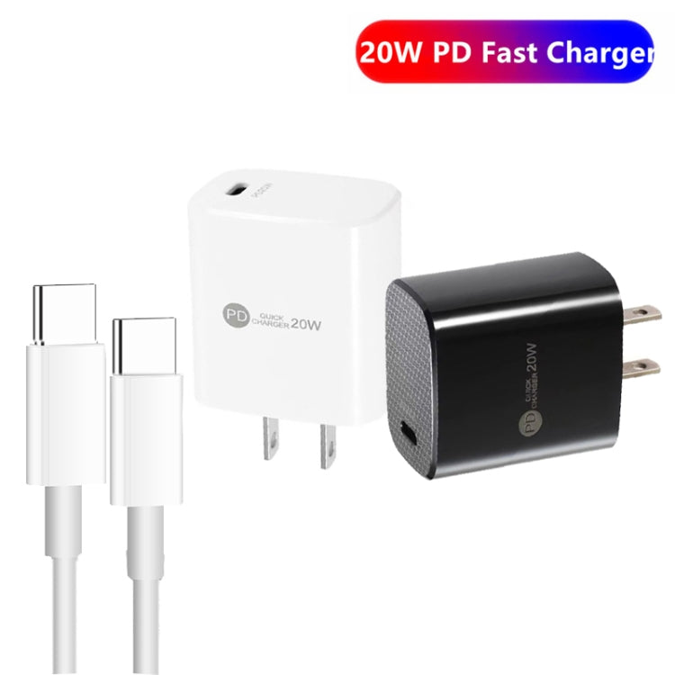 PD11 Carregador Rápido Único PD3.0 USB-C / Type-C 20W com Cabo de Dados Type-C para Type-C 1m, Ficha US, Ficha US + Cabo Type-C para Type-C