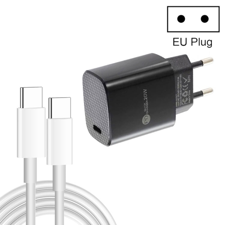 PD11 Carregador Rápido Único PD3.0 USB-C / Type-C 20W com Cabo de Dados Type-C para Type-C 1m, Ficha EU, Ficha EU + Cabo Type-C para Type-C