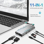 Hub USB C, adaptador USB C 11 em 1 com HDMI 4K, VGA, Type C PD, USB3.0, Ethernet RJ45, Leitor de Cartões SD/TF, AUX 3,5 mm, estação de ancoragem compatível com MacBook Pro/Air e outros dispositivos portáteis Type C