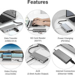 Hub USB C, adaptador USB C 11 em 1 com HDMI 4K, VGA, Type C PD, USB3.0, Ethernet RJ45, Leitor de Cartões SD/TF, AUX 3,5 mm, estação de ancoragem compatível com MacBook Pro/Air e outros dispositivos portáteis Type C