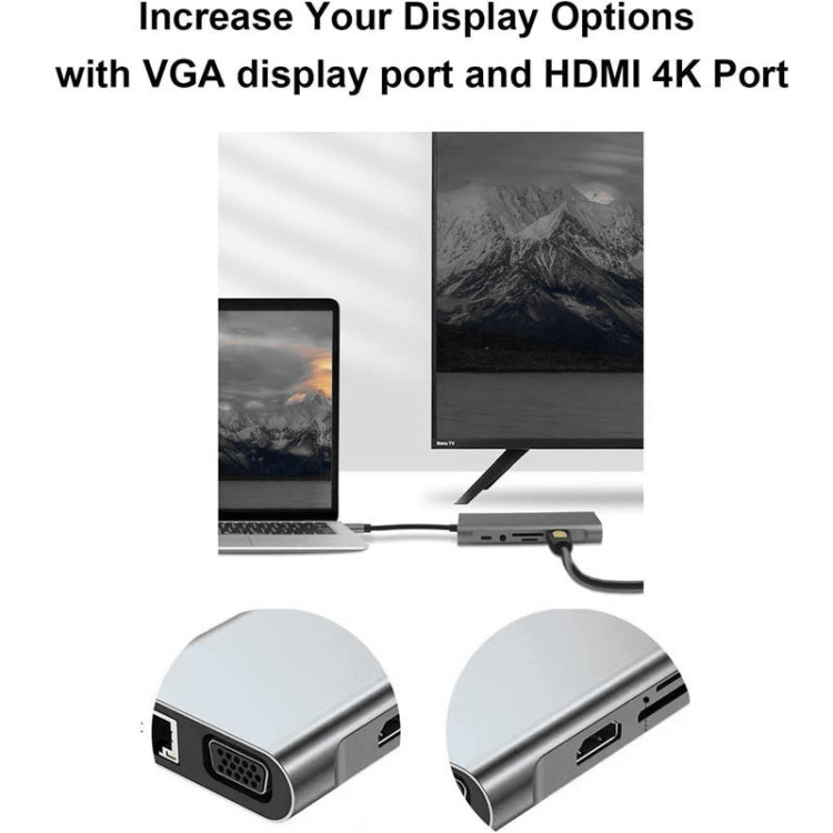 Hub USB C, adaptador USB C 11 em 1 com HDMI 4K, VGA, Type C PD, USB3.0, Ethernet RJ45, Leitor de Cartões SD/TF, AUX 3,5 mm, estação de ancoragem compatível com MacBook Pro/Air e outros dispositivos portáteis Type C