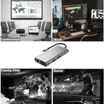 Hub USB C, adaptador USB C 11 em 1 com HDMI 4K, VGA, Type C PD, USB3.0, Ethernet RJ45, Leitor de Cartões SD/TF, AUX 3,5 mm, estação de ancoragem compatível com MacBook Pro/Air e outros dispositivos portáteis Type C