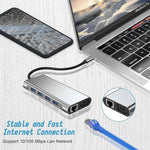 Hub USB C, adaptador USB C 11 em 1 com HDMI 4K, VGA, Type C PD, USB3.0, Ethernet RJ45, Leitor de Cartões SD/TF, AUX 3,5 mm, estação de ancoragem compatível com MacBook Pro/Air e outros dispositivos portáteis Type C
