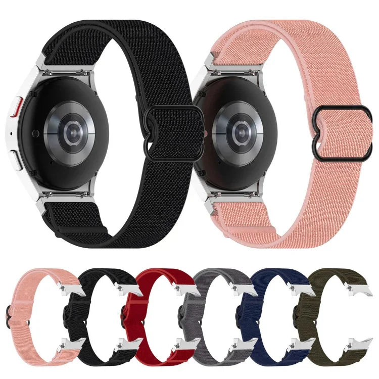 Nylon Stretch Black Buckle Watch Band, For Samsung Galaxy Watch 5 Pro 45mm, For Samsung Galaxy Watch 5 44mm, For Samsung Galaxy Watch 5 40mm, For Samsung Galaxy Watch 4 44mm, For Samsung Galaxy Watch 4 40mm, For Samsung Galaxy Watch 4 Classic 42mm     ...
