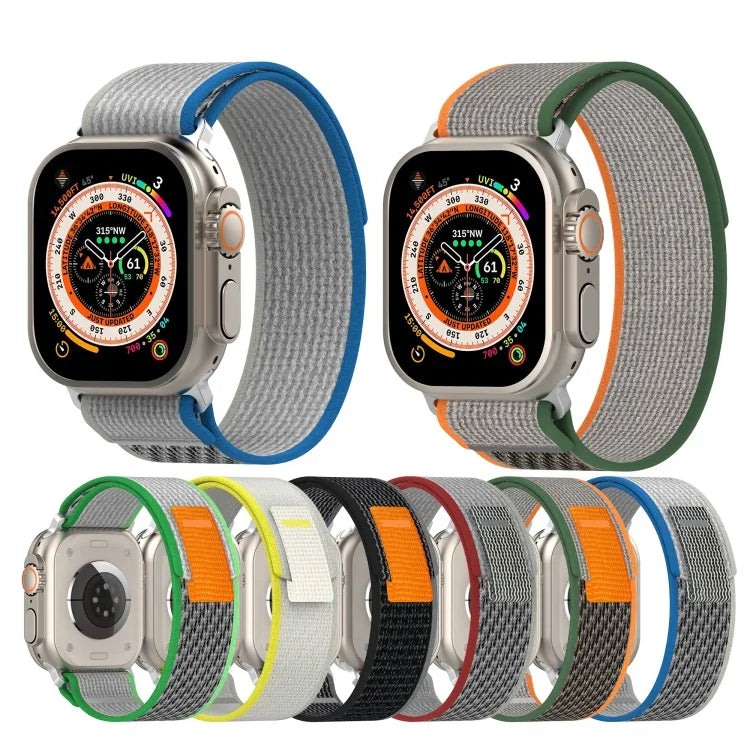 Double Color Nylon Hook and Loop Fastener Watch Band, For Apple Watch Ultra 49mm, For Apple Watch Series 8&7 45mm/SE 2&6&SE&5&4 44mm, For Apple Watch Series 8&7 41mm/SE 2&6&SE&5&4 40mm