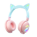 Auricular Musical Sem Fios Bluetooth KE28 com Orelhas de Gato RGB e Microfone Destacável