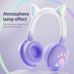 Auricular Musical Sem Fios Bluetooth KE28 com Orelhas de Gato RGB e Microfone Destacável