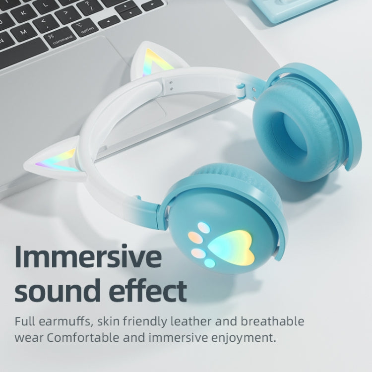 Auricular Musical Sem Fios Bluetooth KE28 com Orelhas de Gato RGB e Microfone Destacável