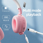 Auricular Musical Sem Fios Bluetooth KE28 com Orelhas de Gato RGB e Microfone Destacável