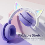 Auricular Musical Sem Fios Bluetooth KE28 com Orelhas de Gato RGB e Microfone Destacável