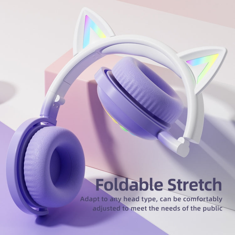 Auricular Musical Sem Fios Bluetooth KE28 com Orelhas de Gato RGB e Microfone Destacável