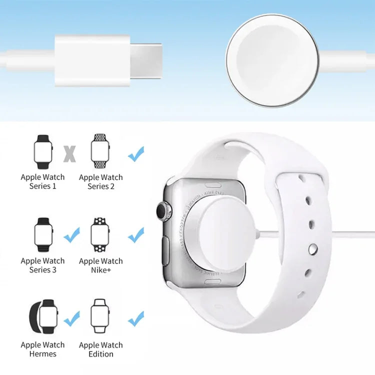 Cabo de Carregamento Magnético Rápido USB-C / Type-C 1m para Watch Apple Series Ultra/8/7/6/SE/SE2/5/4/3/2, DS-XB012