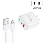 Carregador de Telemóvel PD04 Type-C + USB com Cabo USB para 8 Pinos, Ficha US, Ficha US + Cabo USB para 8 Pinos