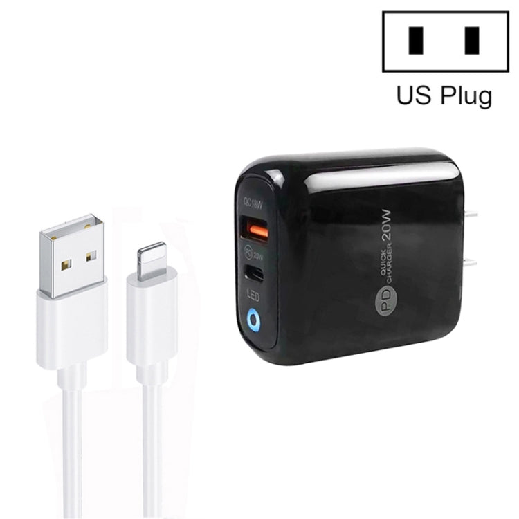 Carregador de Telemóvel PD04 Type-C + USB com Cabo USB para 8 Pinos, Ficha US, Ficha US + Cabo USB para 8 Pinos