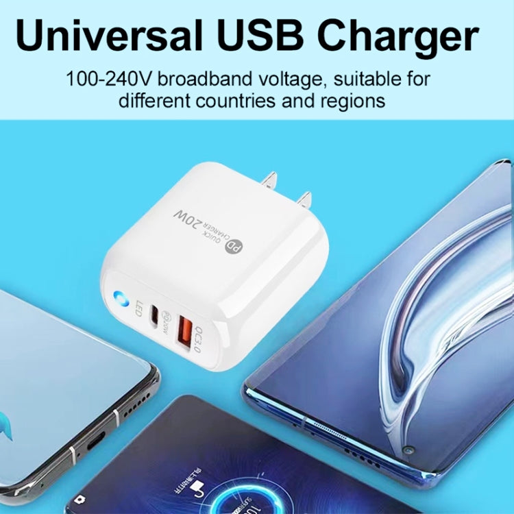Carregador de Telemóvel PD04 Type-C + USB com Cabo USB para 8 Pinos, Ficha US, Ficha US + Cabo USB para 8 Pinos