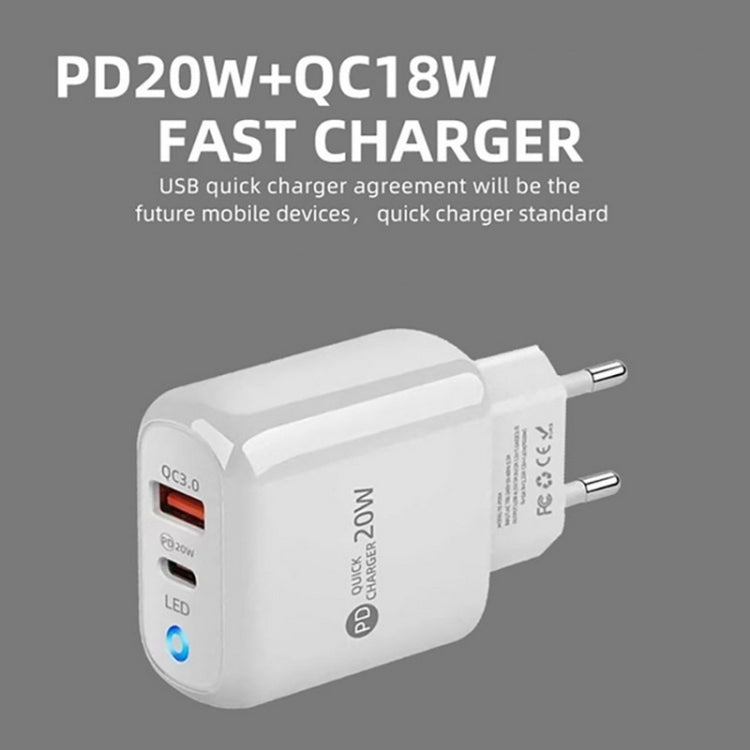 Carregador de Telemóvel PD04 Type-C + USB com Cabo USB para 8 Pinos, Ficha US, Ficha US + Cabo USB para 8 Pinos
