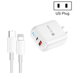 Carregador de Telemóvel PD04 Type-C + USB com Cabo Type-C para 8 Pinos, Ficha US, Ficha US + Cabo Type-C para 8 Pinos