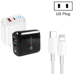 Carregador de Telemóvel PD04 Type-C + USB com Cabo Type-C para 8 Pinos, Ficha US, Ficha US + Cabo Type-C para 8 Pinos