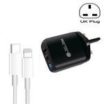 Carregador de Telemóvel PD04 Type-C + USB com Cabo Type-C para 8 Pinos, Ficha UK, Ficha UK + Cabo Type-C para 8 Pinos