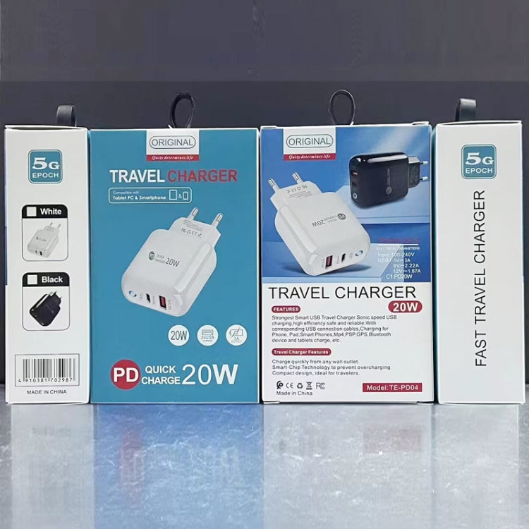 PD04 Carregador de Telemóvel Type-C + USB com Cabo Type-C para Type-C, Ficha EU, Ficha EU + Cabo Type-C para Type-C