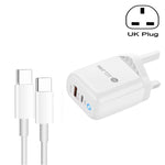 PD04 Carregador de Telemóvel Type-C + USB com Cabo Type-C para Type-C, Ficha UK, Ficha UK + Cabo Type-C para Type-C