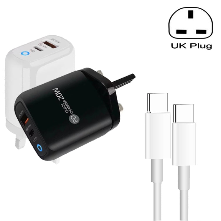 PD04 Carregador de Telemóvel Type-C + USB com Cabo Type-C para Type-C, Ficha UK, Ficha UK + Cabo Type-C para Type-C