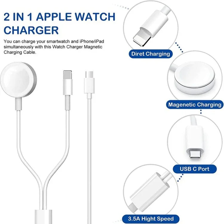 Cabo de Carregamento Magnético USB 2 em 1 para Apple Watch Series & iPhone 1,2m, DS-XB015