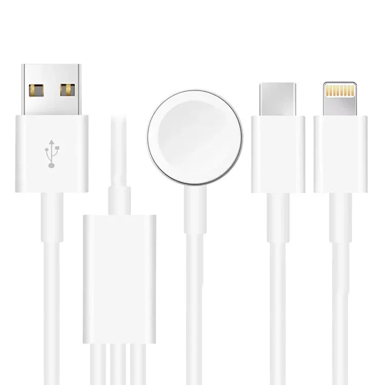 Cabo de Carregamento Magnético USB 3 em 1 para Apple Watch Series, iPhone e Telemóvel com Porta Type-C 1,2m/4ft, DS-XB017