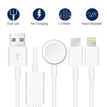 Cabo de Carregamento Magnético USB 3 em 1 para Apple Watch Series, iPhone e Telemóvel com Porta Type-C 1,2m/4ft, DS-XB017