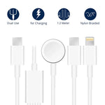 Cabo de Carregamento Magnético USB 3 em 1 para Apple Watch Series & Telemóvel com Duplo Plug Type-C 1,2m/4ft, DS-XB020