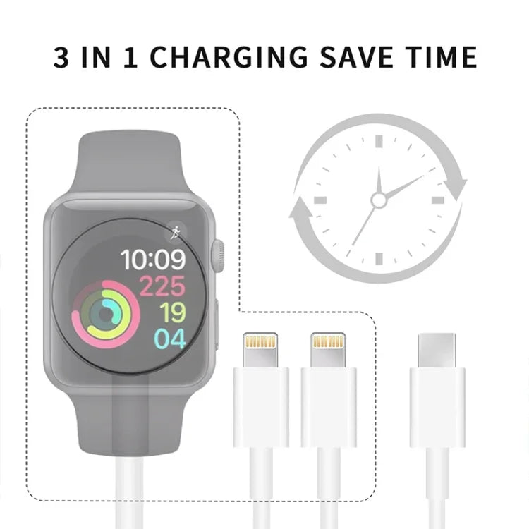 Cabo de Carregamento Magnético 3 em 1 Tipo-C para Apple Watch Series & iPhone 4ft/1.2m, DS-XB019