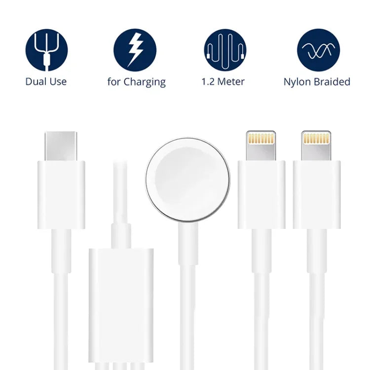 Cabo de Carregamento Magnético 3 em 1 Tipo-C para Apple Watch Series & iPhone 4ft/1.2m, DS-XB019