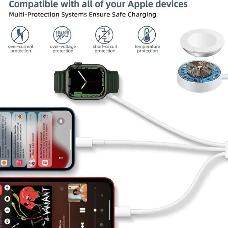 Cabo de Carregamento Magnético 3 em 1 Tipo-C para Apple Watch Series & iPhone 4ft/1.2m, DS-XB019