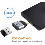 Adaptador USB 3.0 Tipo A fêmea para USB 3.1 Tipo C macho host OTG dados 10Gbps para portátil e telefone