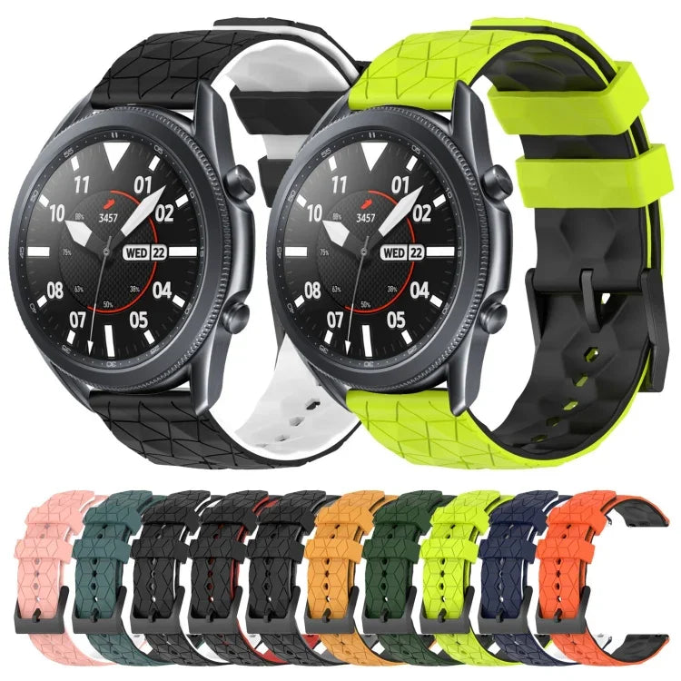 Pulseira de Relógio em Silicone Bicolor com Padrão de Futebol de 22mm, para Samsung Galaxy Watch3 45mm, para Samsung Galaxy Watch 46mm, para Samsung Gear S3 Classic, para Samsung Gear S3 Frontier