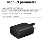 Carregador Rápido M135 45W USB-C / Tipo-C com Cabo Tipo-C para Tipo-C 5A, Ficha UK, Ficha UK + Cabo Tipo-C