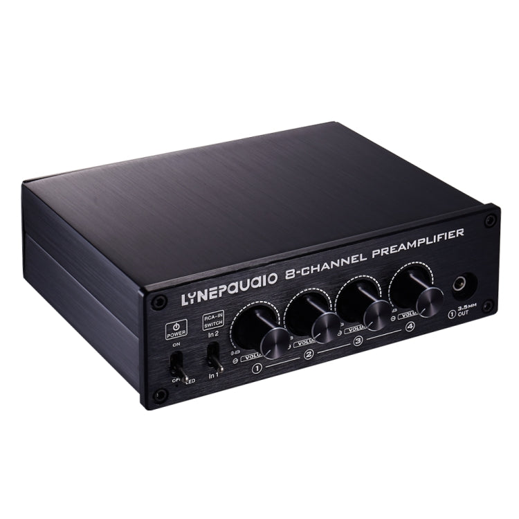 Distribuidor de Altifalante Pré-Amplificador, Comutador 2 Entradas 8 Saídas, Comparador de Altifalante, Amplificador de Sinal, Com Controlo de Volume e Função de Monitorização para Auscultadores 16-600 ohms / Comutação de Sinal de Entrada de 2 Canais