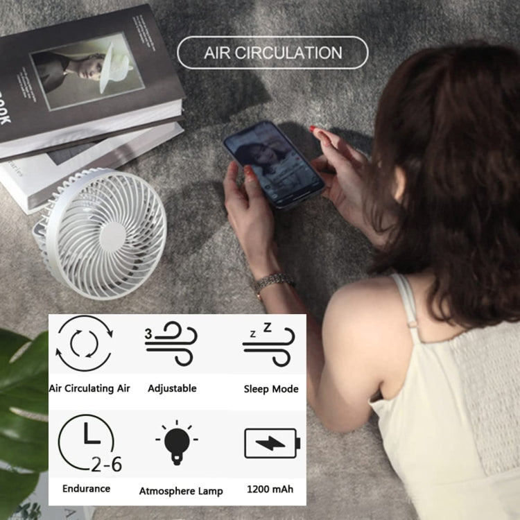 Ventoinha portátil recarregável LED multifuncional para campismo ao ar livre, preta, branca