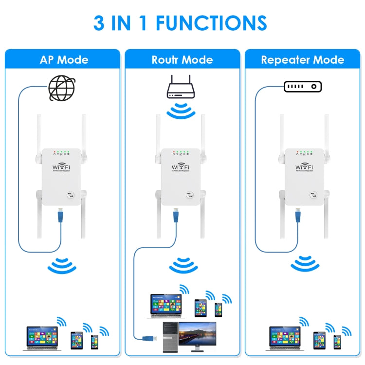 Repetidor/extensor WiFi sem fios U8 300Mbps, amplificador de sinal Wi-Fi, ficha US, ficha UE