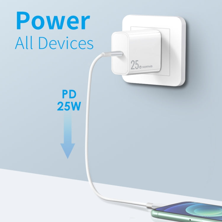 Carregador Rápido de Porta Única NORTHJO NOPD2501 PD 25W USB-C / Type-C, Ficha US, Ficha UE, Ficha UK, Ficha AU