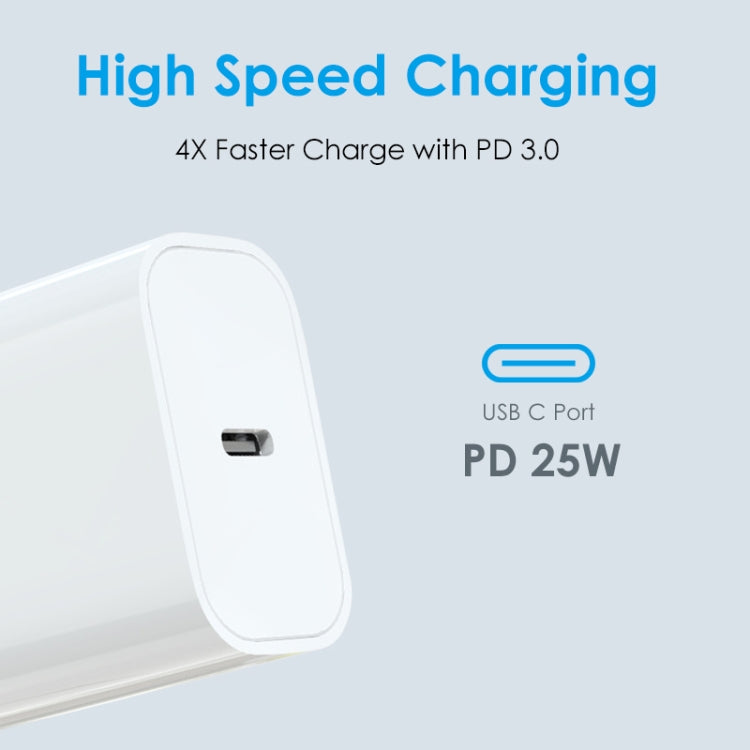 Carregador Rápido de Porta Única NORTHJO NOPD2501 PD 25W USB-C / Type-C, Ficha US, Ficha UE, Ficha UK, Ficha AU