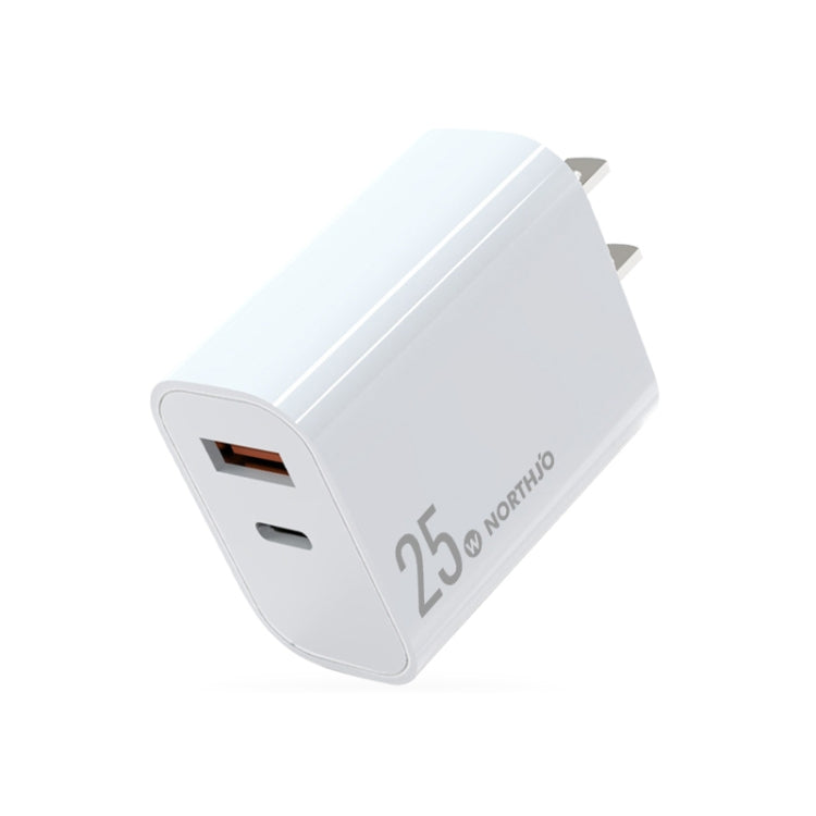 Carregador Rápido de Duas Portas NORTHJO NOPD2502 PD 25W USB-C/Type-C + QC 3.0 USB, Ficha US, Ficha UE, Ficha UK, Ficha AU