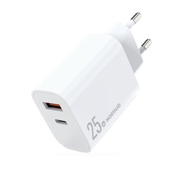 Carregador Rápido de Duas Portas NORTHJO NOPD2502 PD 25W USB-C/Type-C + QC 3.0 USB, Ficha US, Ficha UE, Ficha UK, Ficha AU