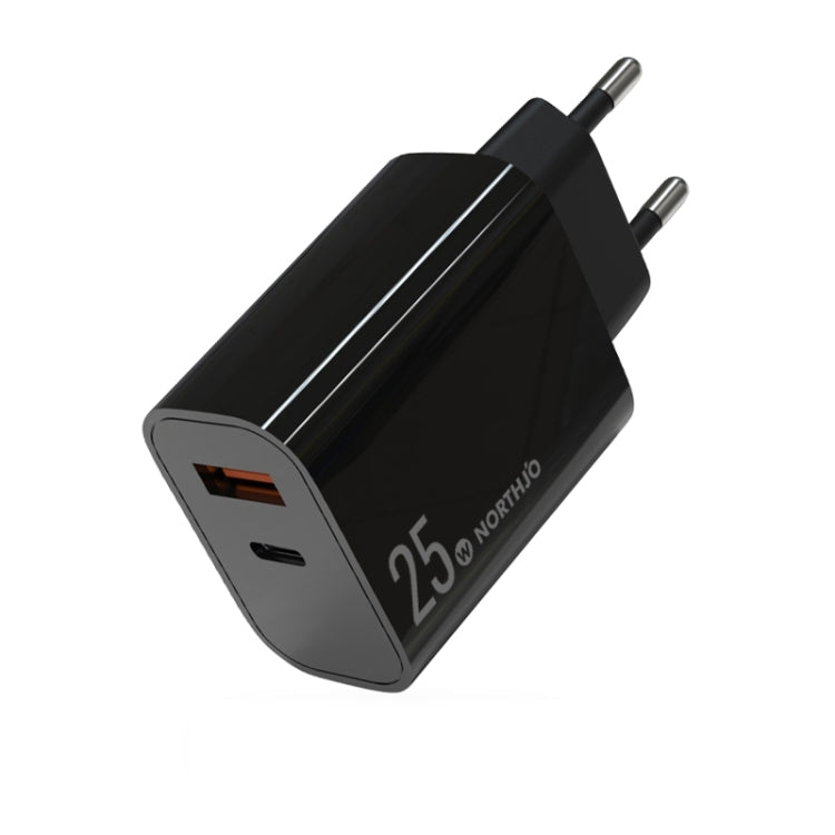 Carregador Rápido de Duas Portas NORTHJO NOPD2502 PD 25W USB-C/Type-C + QC 3.0 USB, Ficha US, Ficha UE, Ficha UK, Ficha AU