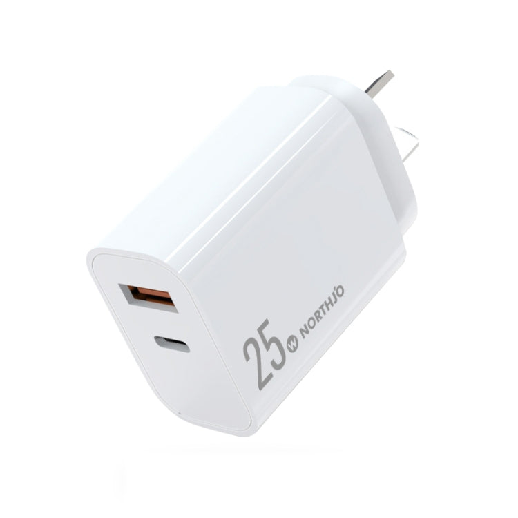 Carregador Rápido de Duas Portas NORTHJO NOPD2502 PD 25W USB-C/Type-C + QC 3.0 USB, Ficha US, Ficha UE, Ficha UK, Ficha AU